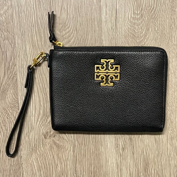 Tory Burch Britten Large Zip Pouch Wristlet Black - Picture 1 of 7